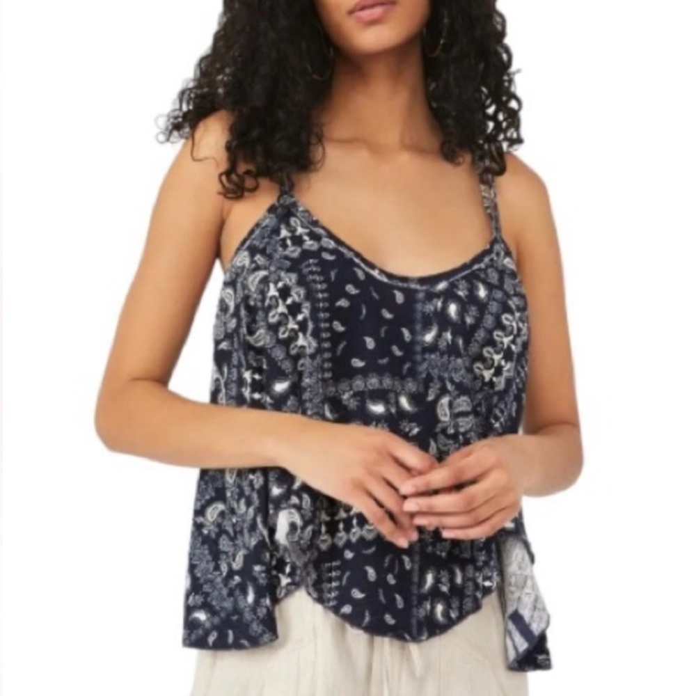🎽New Free People Womens Hey Girl Cotton Tank Top blue We the People Host Pick!